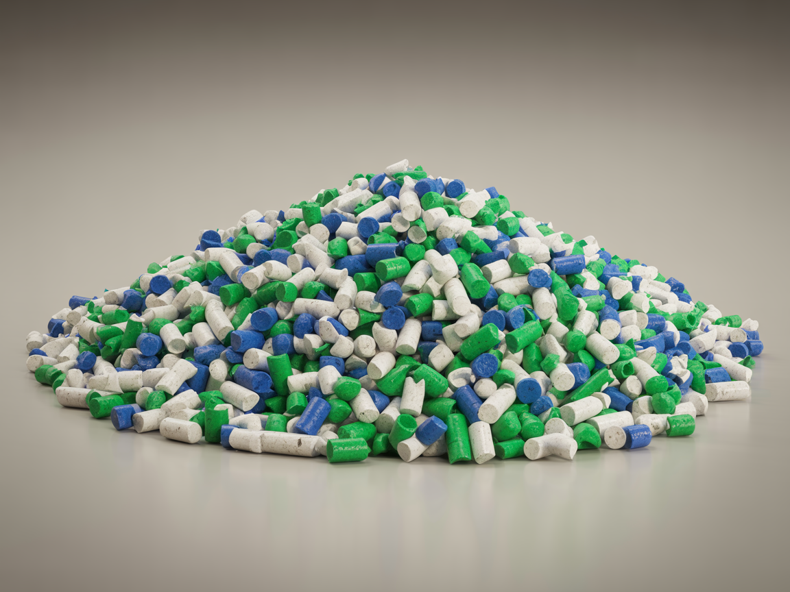 Recycled polymer pellets in various colors